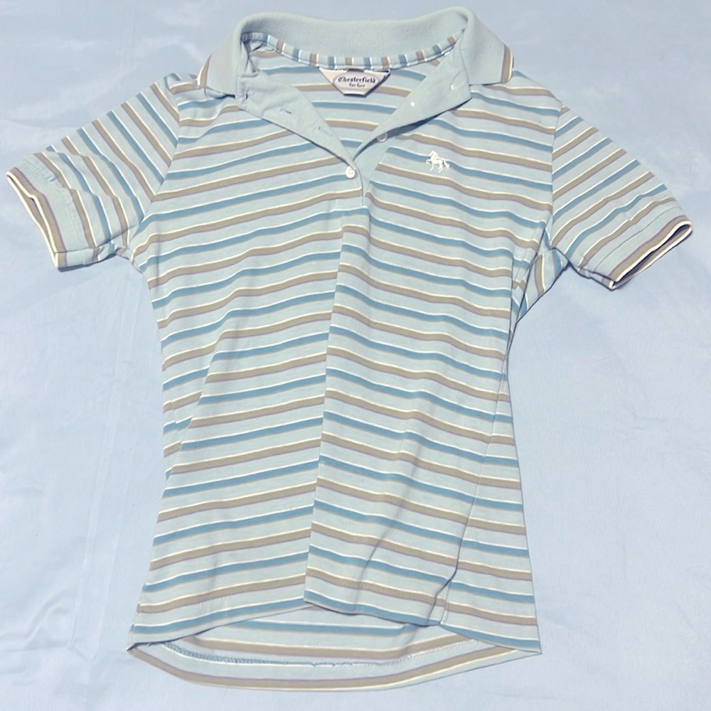 Blue Striped Collared Short SleeveT-Shirt